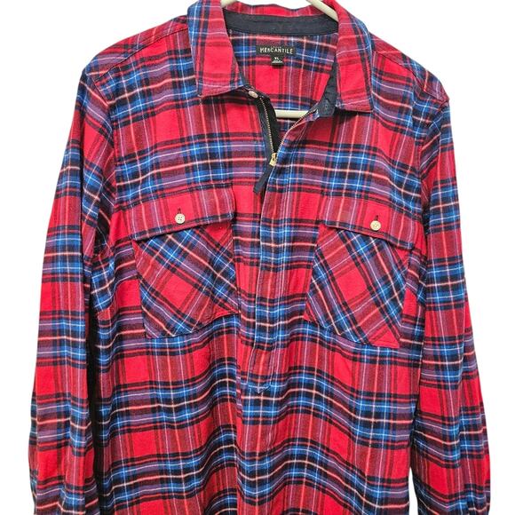 Men's Long sleeved red plaid shirt  Half zip size XL - Picture 2 of 6